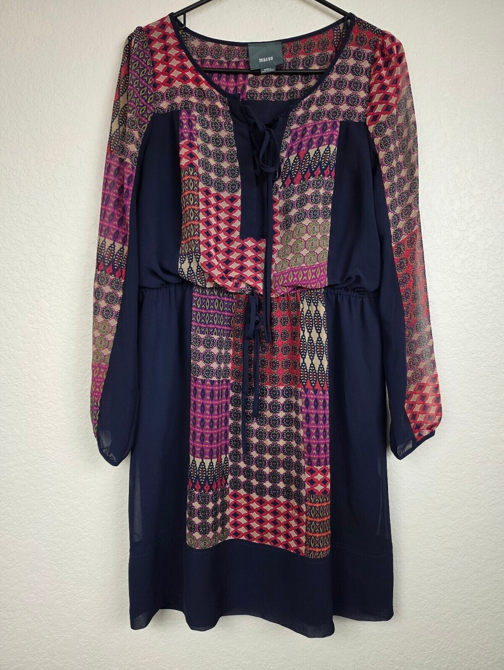 Anthropologie Maeve Small Navy Patchwork Pattern Dress